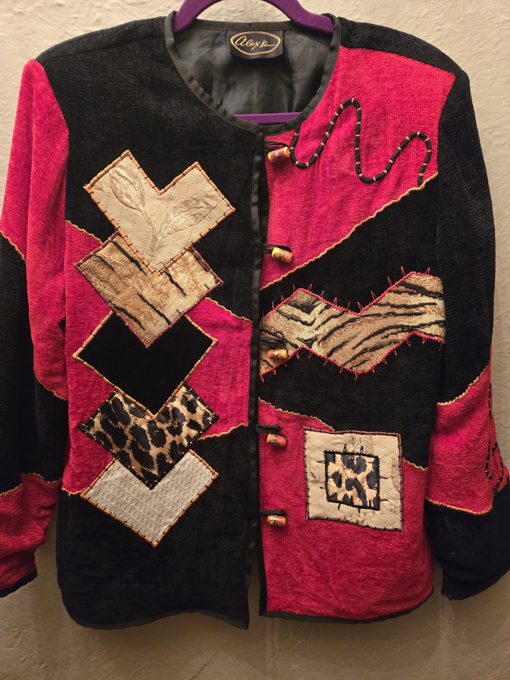 Alex Kim Vintage Patchwork Jacket 90s Art To Wear Shoulder Pads Animal Print